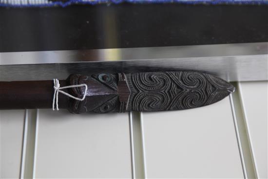 A Maori hardwood taiaha long club fighting staff, 70.75in.